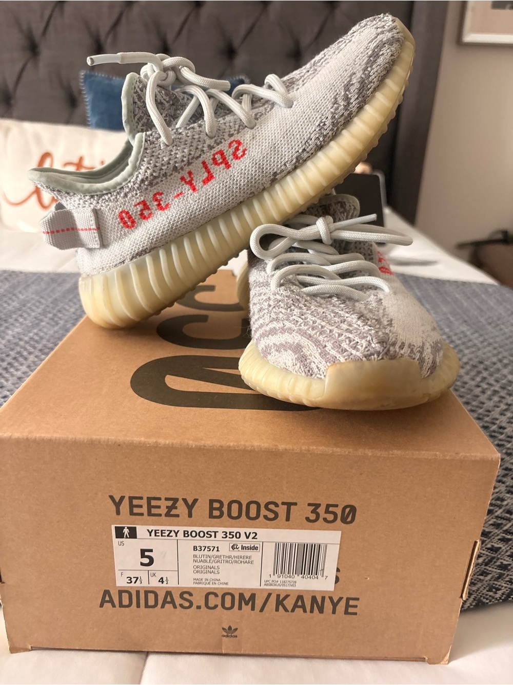Yeezy Boost 350 V2 Gray with Red Accent Sneakers
